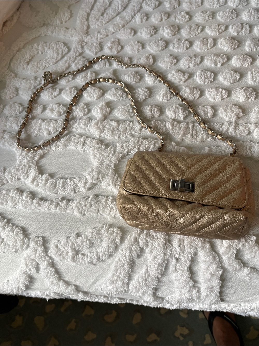 Steve Madden Metallic Gold Quilted Crossbody with Chain Strap